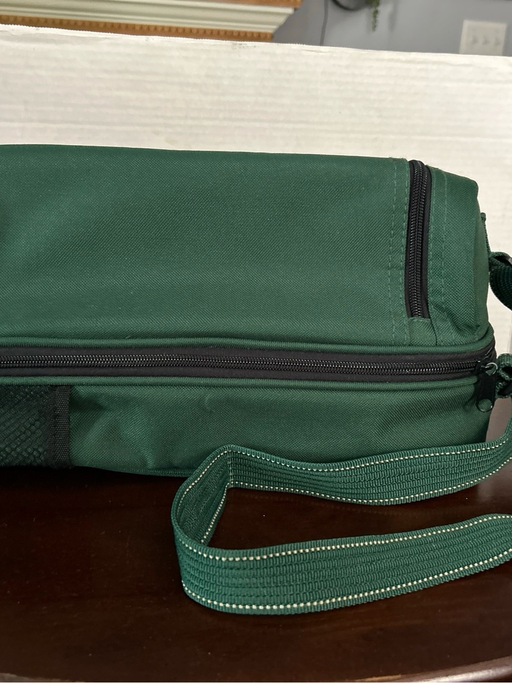 Insulated Forest Green wine Bottle Carrier with Carry Strap